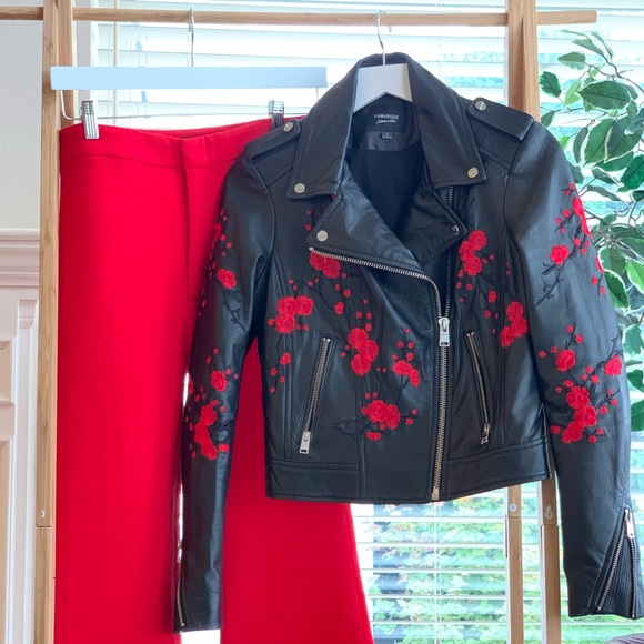 lamarque donna floral leather jacket